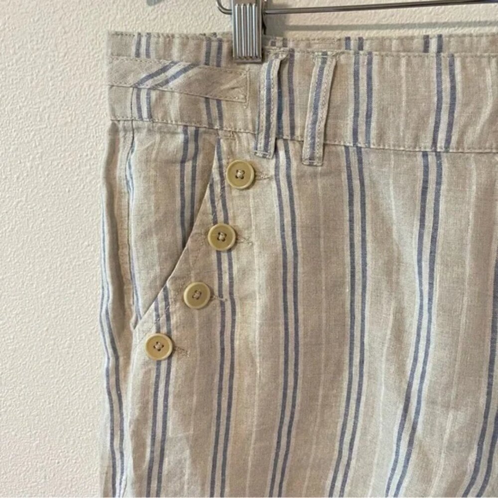 Sundance Wilde Linen Bermuda Shorts Tan High Rise Blue Stripe Button Det… - Picture 6 of 9